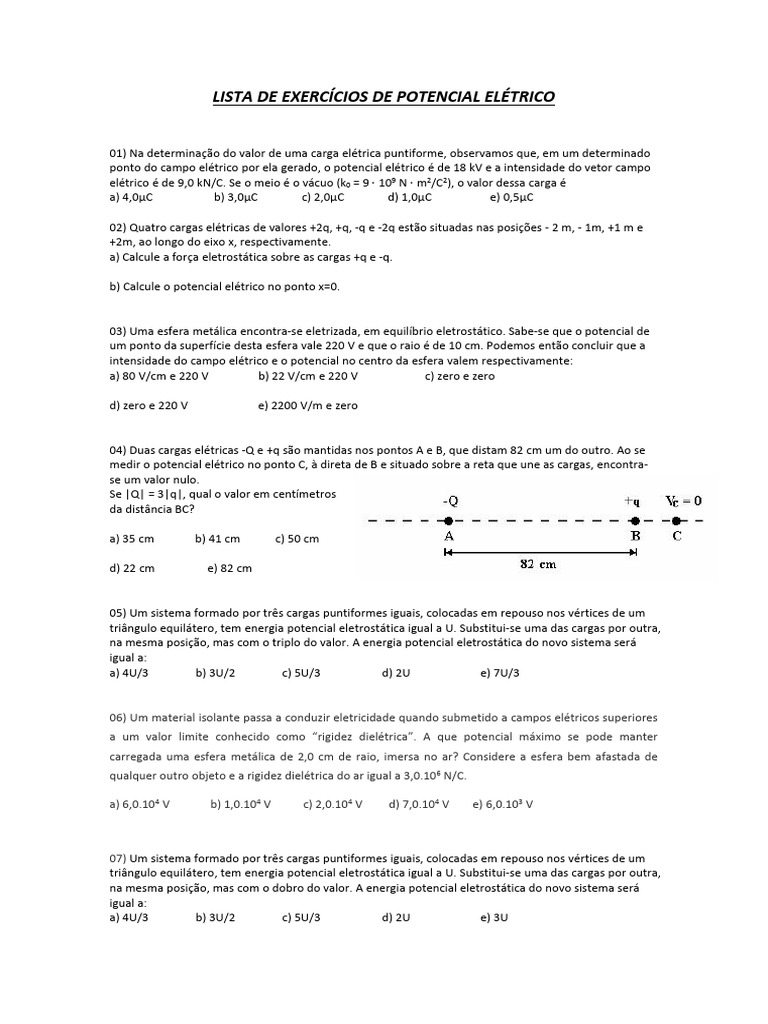 Exercícios Resolvidos de Potencial Elétrico | PDF | Eletricidade ...