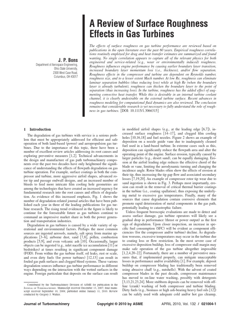 A Review of Surface Roughness Effects in Gas Turbines | PDF | Boundary ...
