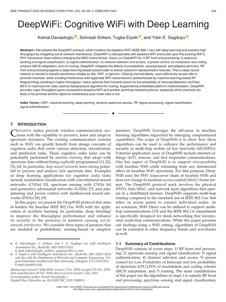 DeepWiFi: Enhancing WiFi with Deep Learning | PDF | Wi Fi | Computer ...