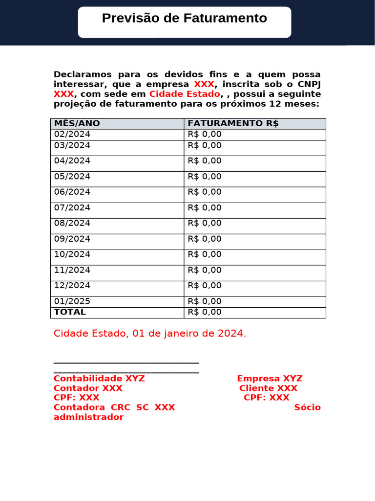 Projeção de Faturamento 2024-2025 | PDF