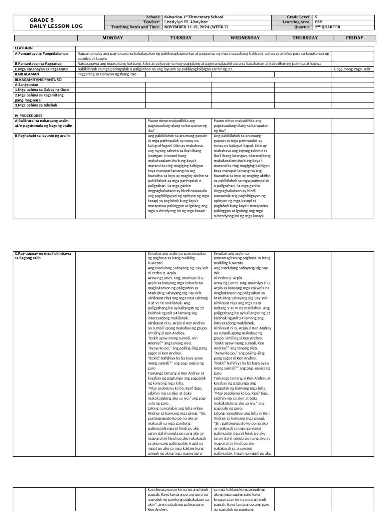 DLL - Esp 5 - Q2 - W7 | PDF