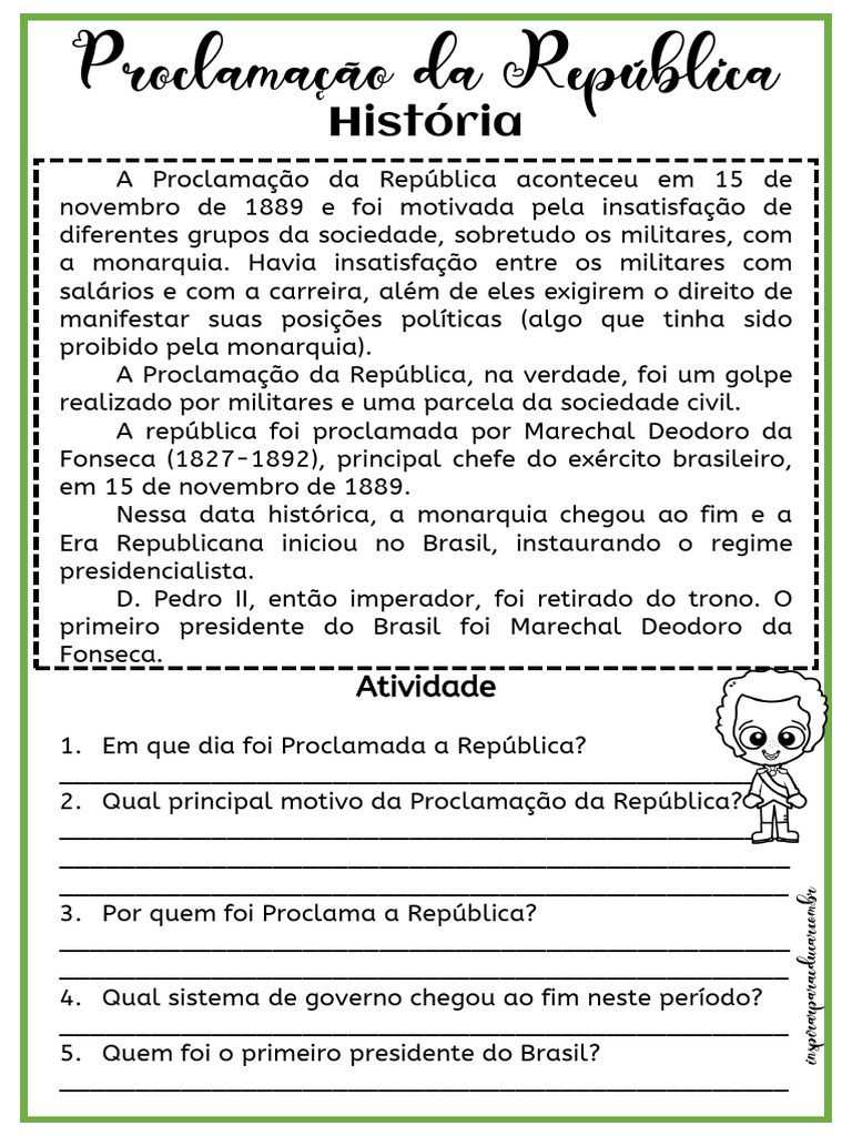Atividades sobre a Proclamação da República | PDF | Política