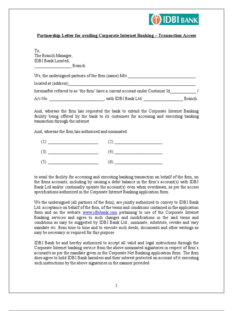 Partnership Consent Letter CIB1 Online Banking Transaction Account