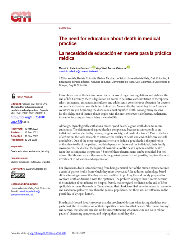 The Need For Education About Death in Medical Practice. | PDF | End Of ...