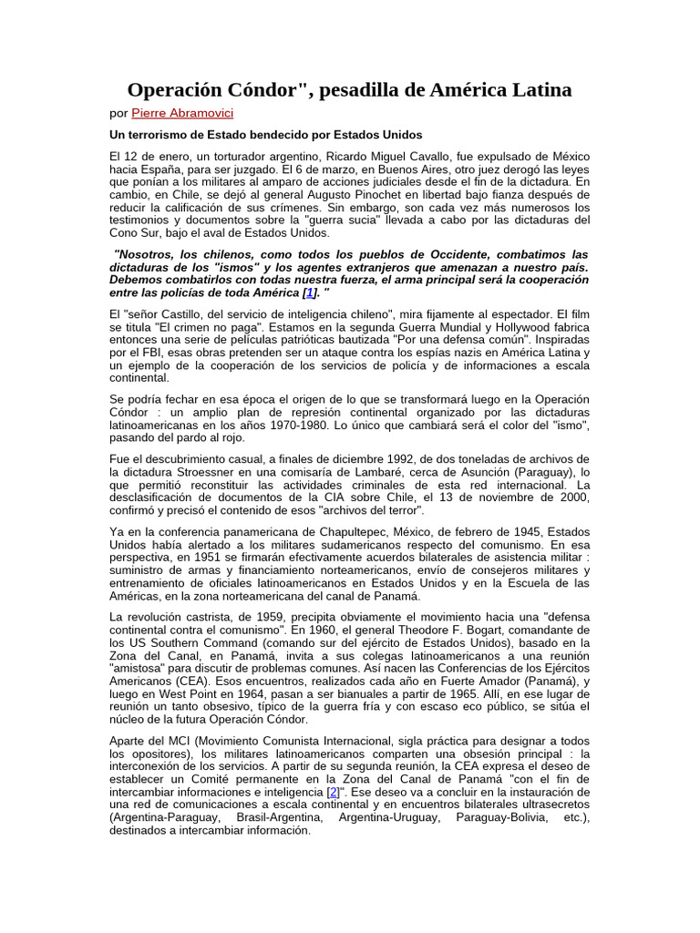 Operación Cóndor: Terrorismo Estatal en LATAM | PDF | Augusto Pinochet ...
