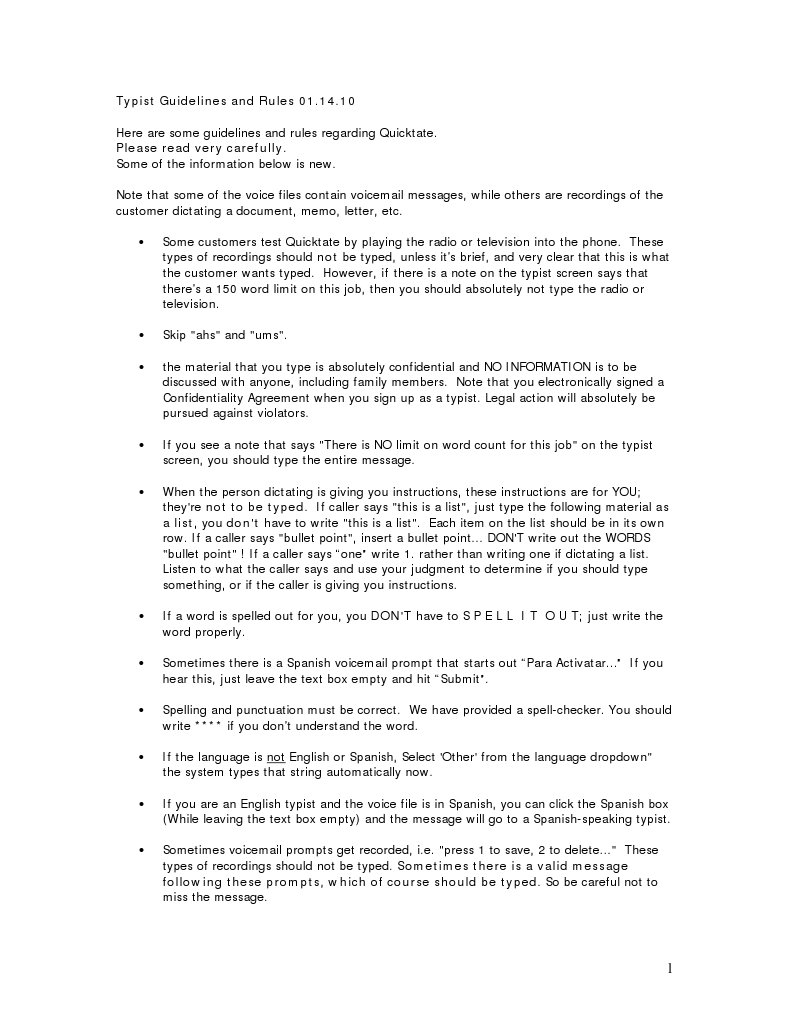Quicktate Typist Guidelines | PDF | Career & Growth | Foreign Language ...