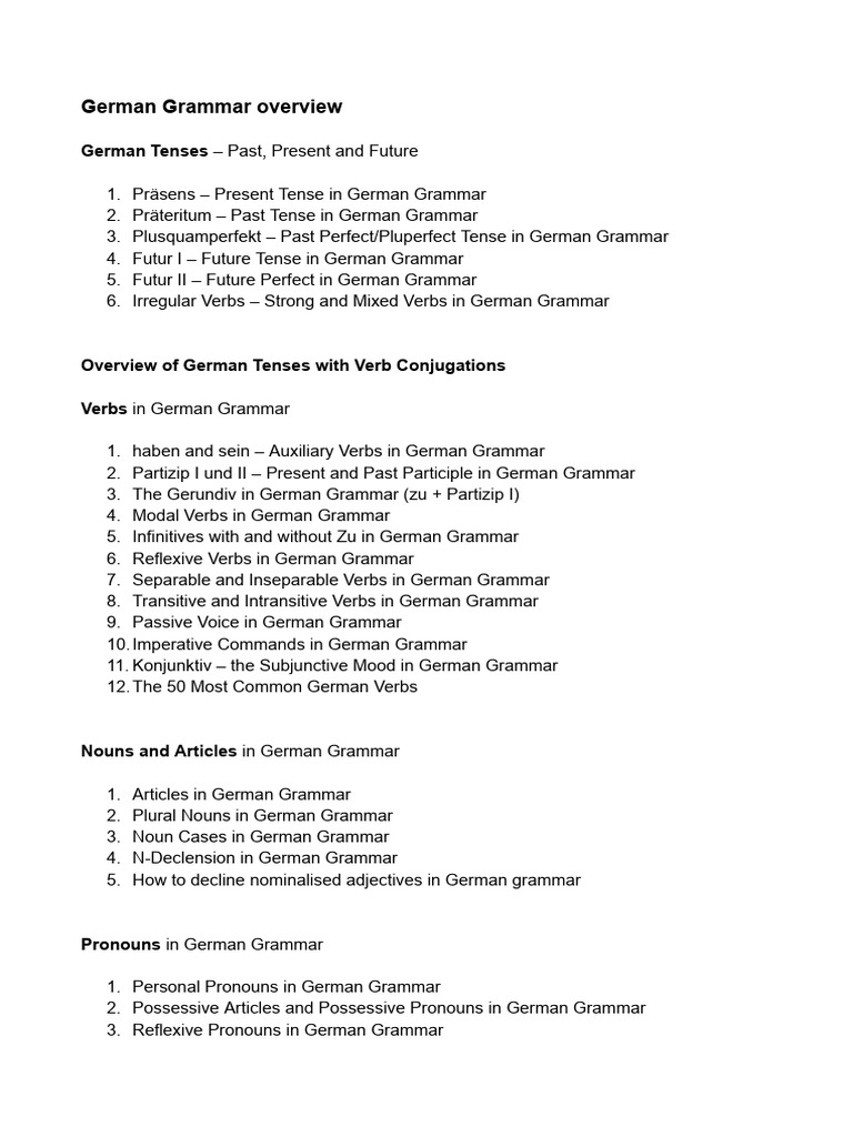 Comprehensive Guide To German Grammar Pdf Verb Grammatical Tense