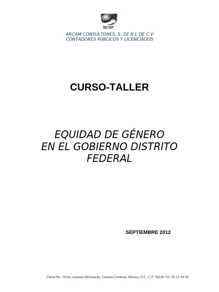 Curso de Equidad de Género en el DF | PDF | Igualdad de género ...