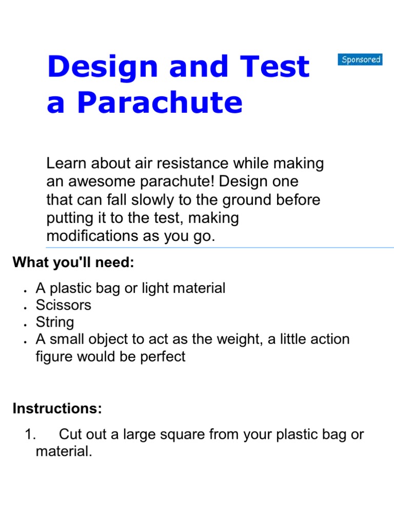 Design and Test A Parachute. PDF Parachute Chemical Substances
