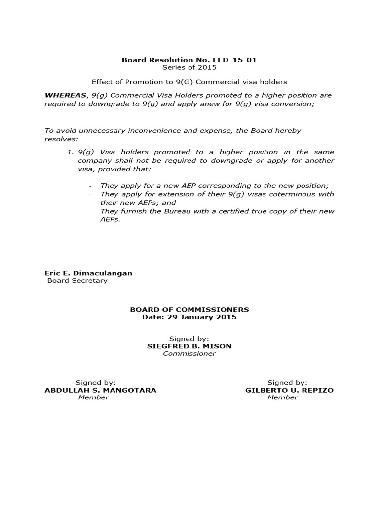 Board Resolution No EED 15 01 | PDF