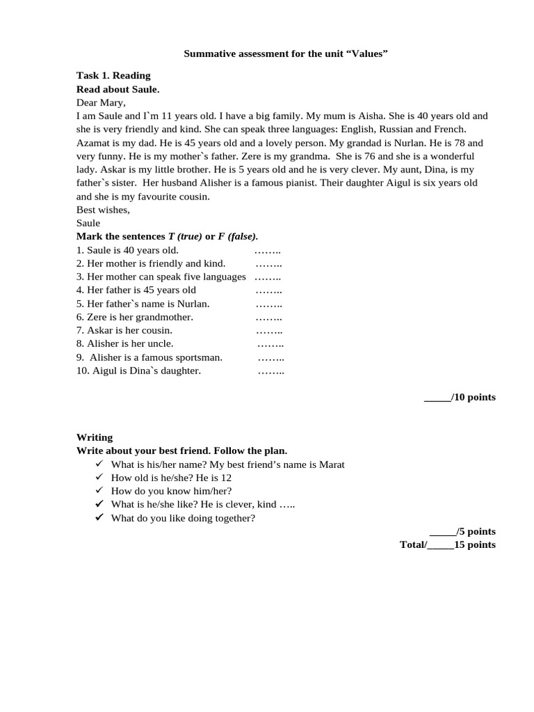 5th Grade Values Assessment Guide Pdf Language Arts Discipline