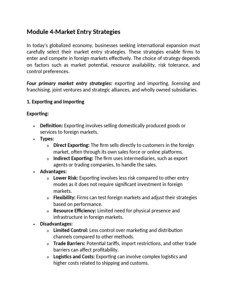 Franchising in Market Entry Strategies | PDF | Franchising | Exports
