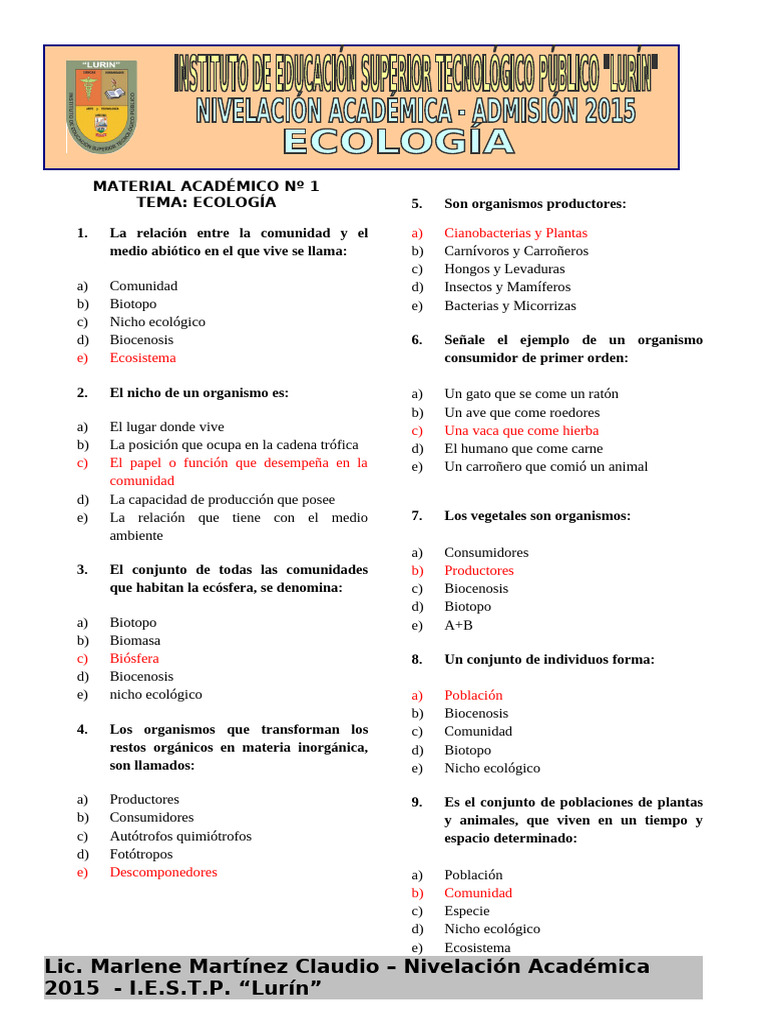MAT 1 ECOLOGIA | PDF | Ecología | Ecosistema
