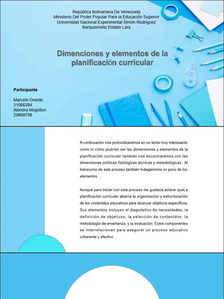 Dimensiones y Elementos de la Planificación Curricular | PDF ...