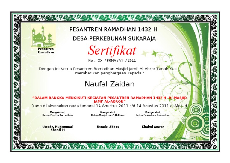 Sertifikat Sanlat 1432 H