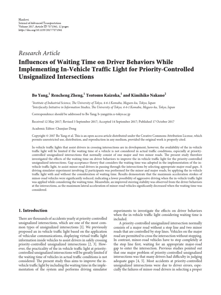 Influences of Waiting Time On Driver Behaviors Whi | PDF | Traffic ...