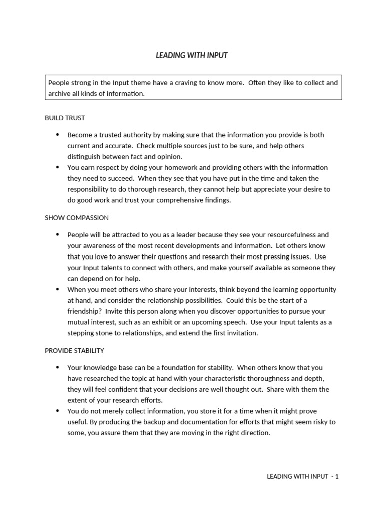 Mastering Leadership with Input Skills | PDF | Information | Knowledge