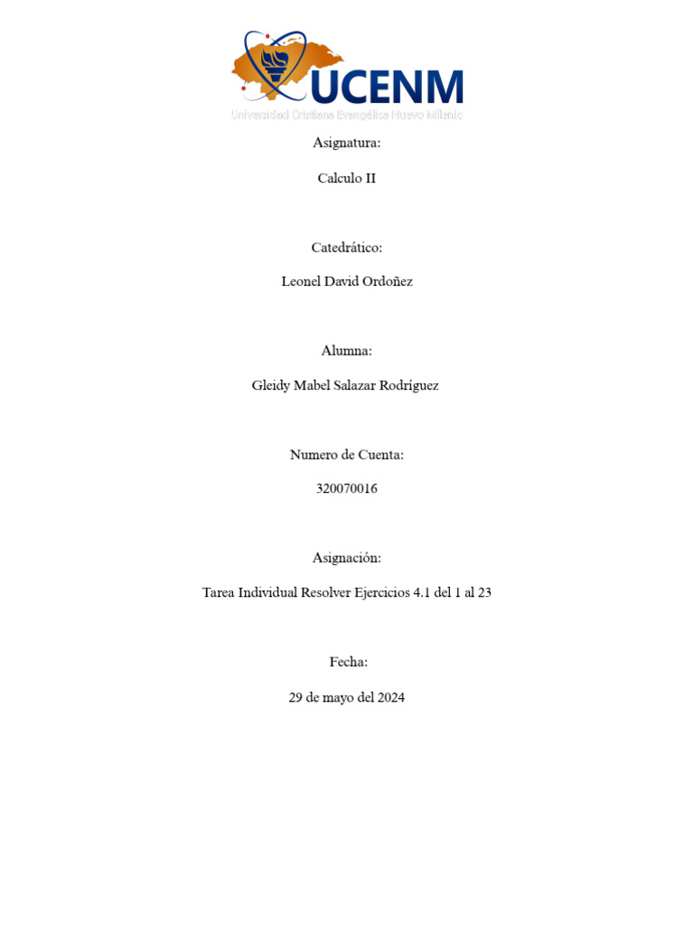 Tarea Cálculo II: Ejercicios 4.1 | PDF