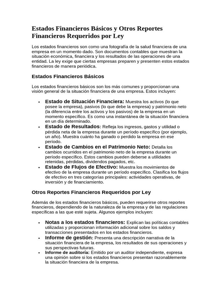Estados Financieros Basico | PDF | Estado financiero | Contabilidad