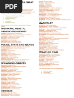 GTA San Andreas PC Full List of Cheats | PDF