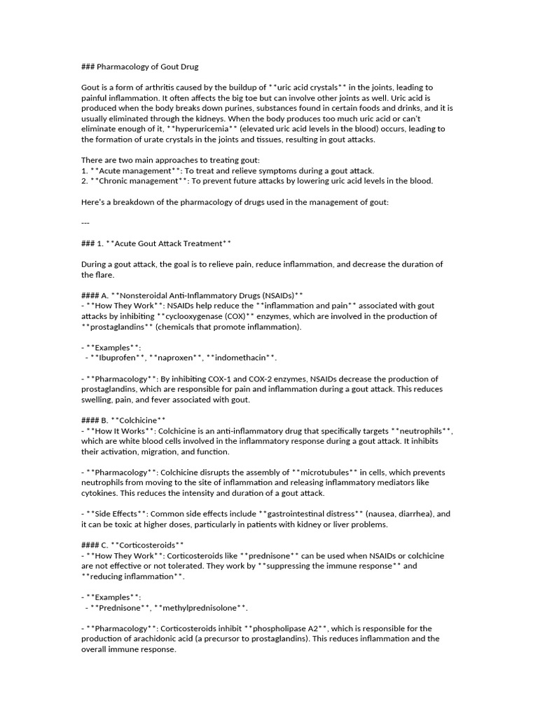 Pharmacology of Gout Management | PDF | Gout | Causes Of Death