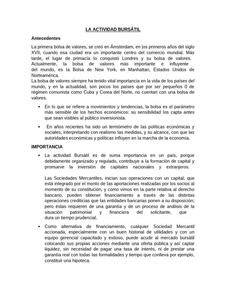 Importancia y Riesgos de la Bolsa Bursátil | PDF | Contratos futuros ...