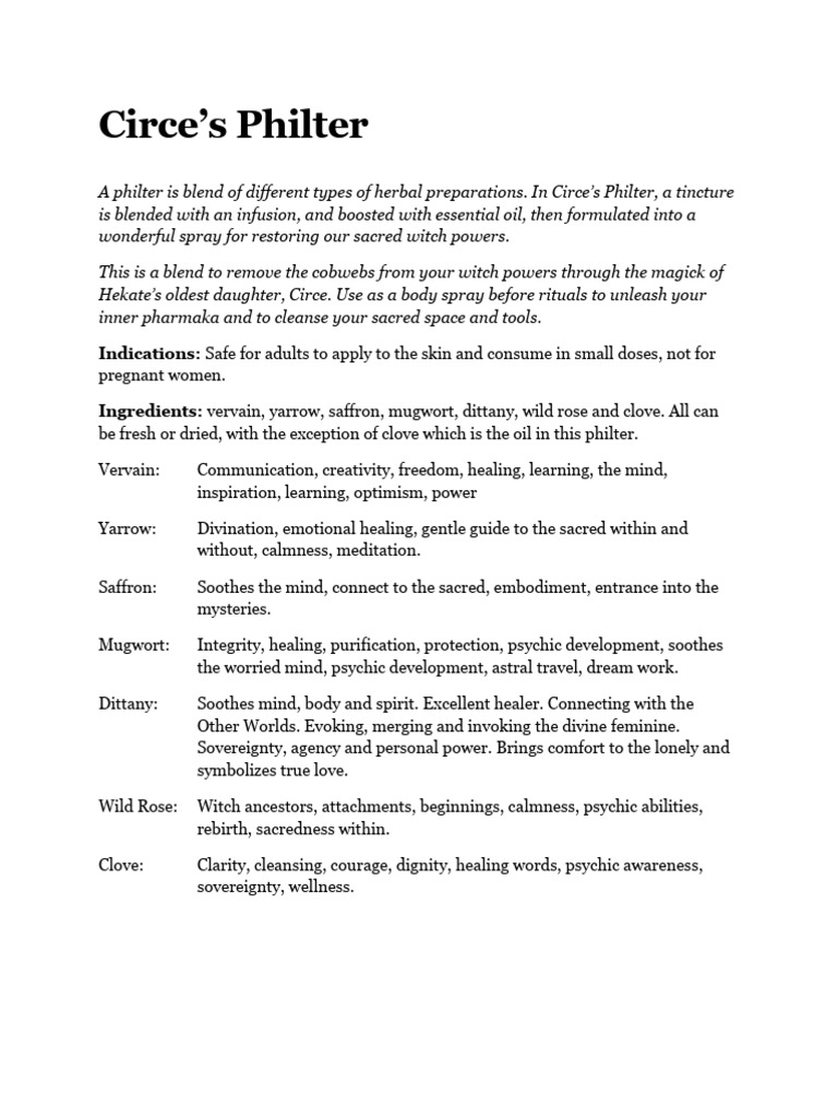 Circe - S Philter Vervain Mugwort Dittany Saffro | PDF | Self-Improvement