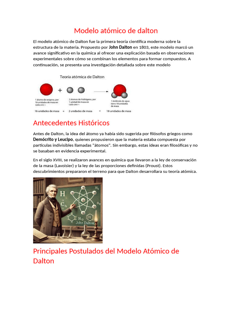 Modelo Atómico de Dalton: Postulados y Contribuciones | PDF | Átomos ...