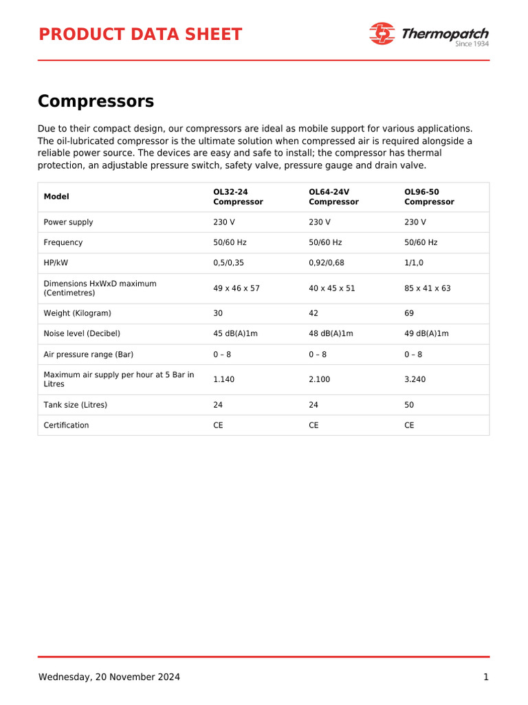 Compressors Data Sheet | PDF