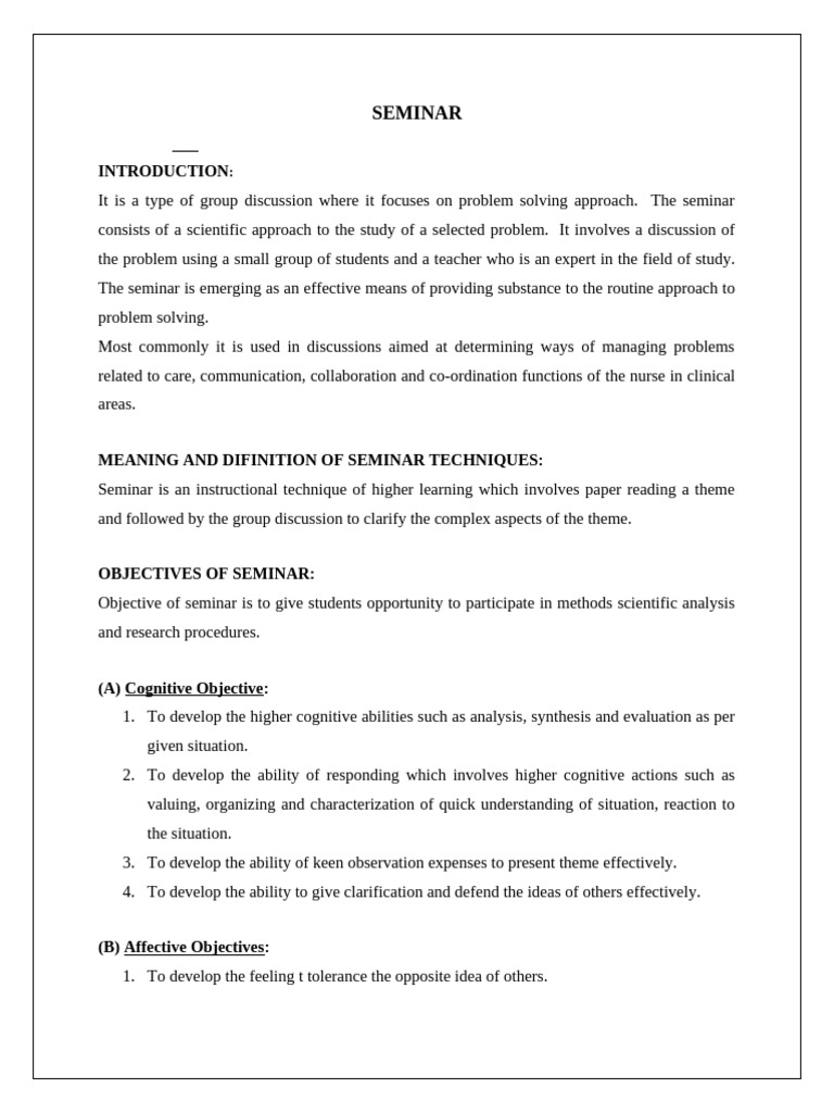 Seminar Objectives and Types Explained | PDF | Learning | Cognition