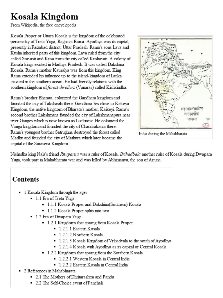 Kosala Kingdom in Mahabharata Context | PDF | Mahabharata | Vaishnava Texts