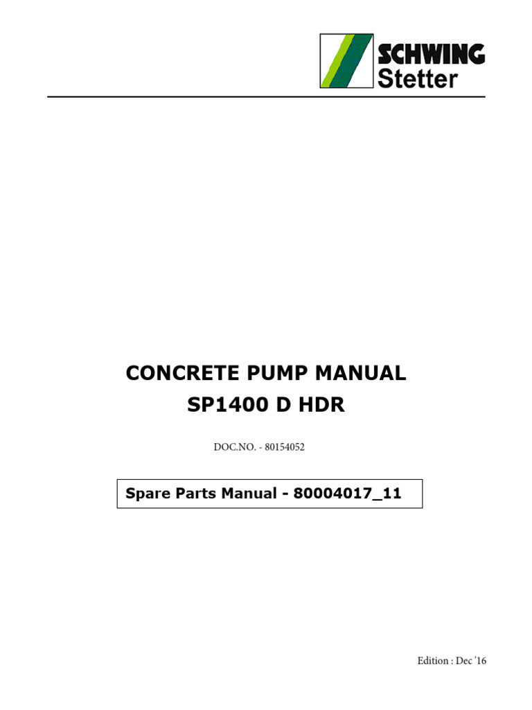 Concrete Pump SP1400 D HDR Manual | PDF
