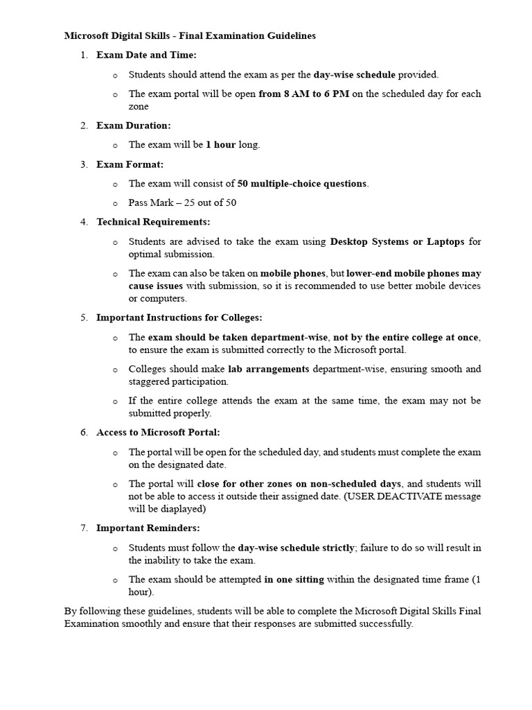 Microsoft Digital Skills Final Assessment - Guideline | PDF