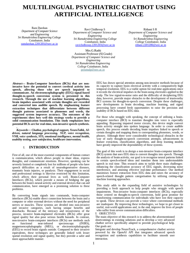 Multilingual psychiatric chatbot using artificial intelligence ieee