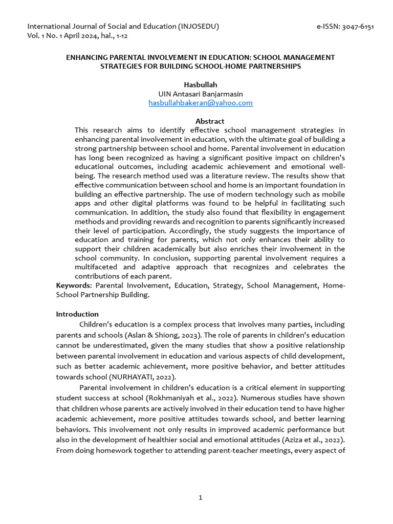 Enhancing Parental Involvement in Education | PDF | Attitude ...