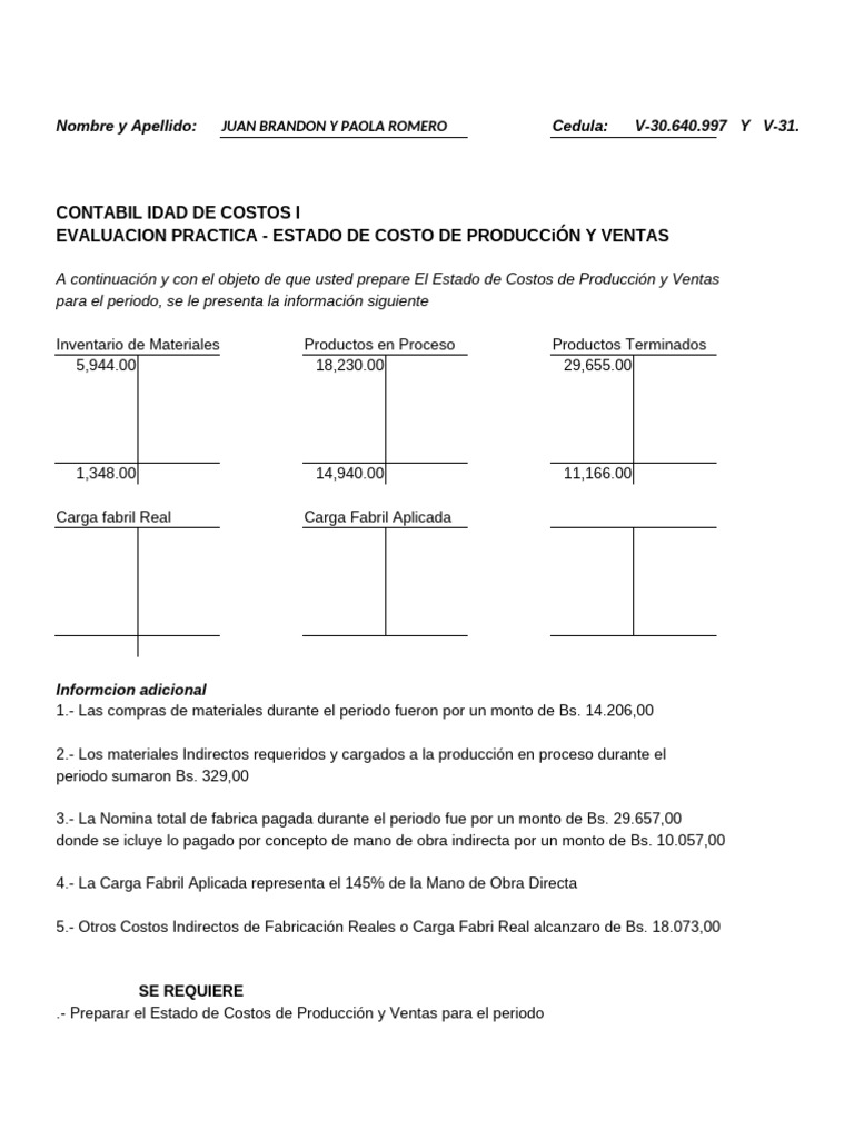 Estado de Costo de Producción y Ventas | PDF | Economias