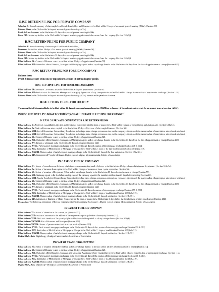 RJSC RETUN FILE SUBMISSION List - Khasra | PDF | Articles Of ...