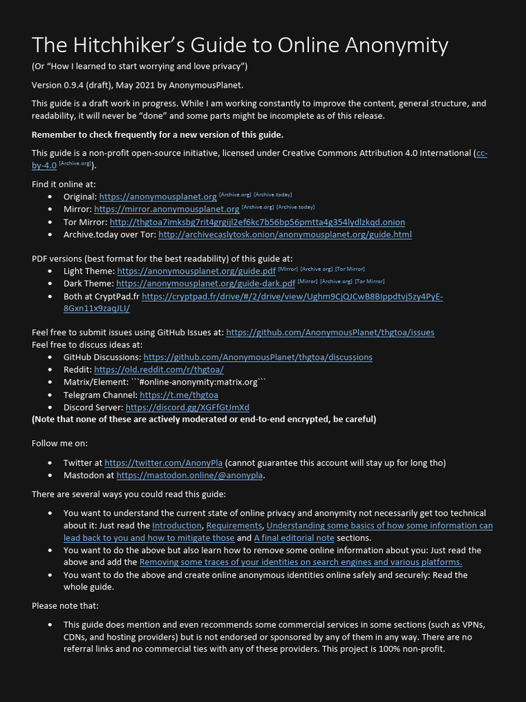 The Hitchhiker's Guide To Online Anonymity (Version 0.9.4) | PDF ...