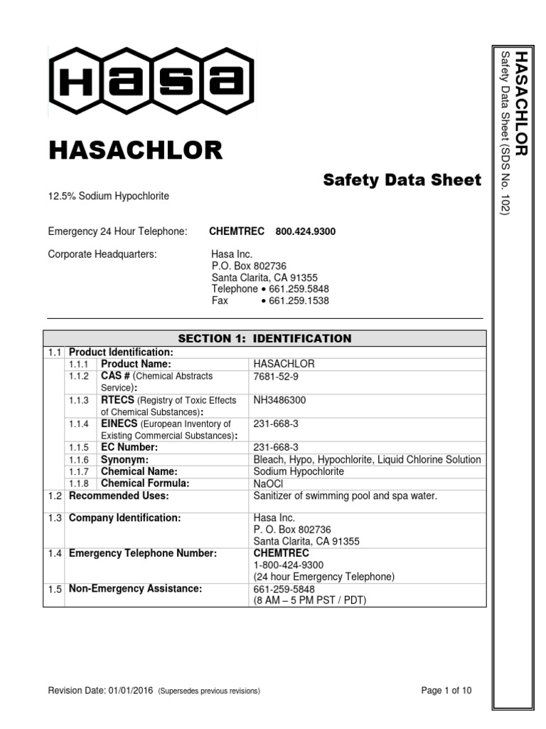 HASACHLOR Safety Data Sheet Overview | PDF | Dangerous Goods ...
