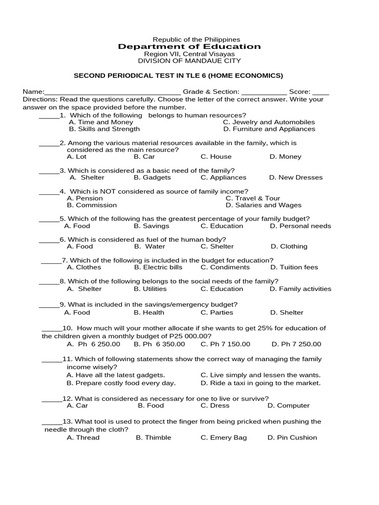 EPP 6 Periodical Test with Answer Key | PDF | Kitchen Utensil | Food ...