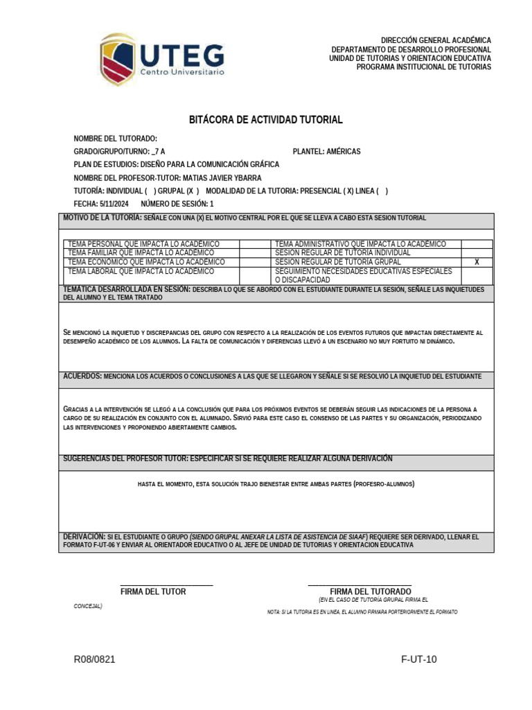 F-UT-10 - Bitácora de Actividad Tutorial 2 | PDF | Crecimiento personal ...
