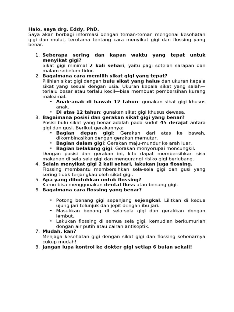 Script Video Sikat Gigi Dan Dental Flossing | PDF