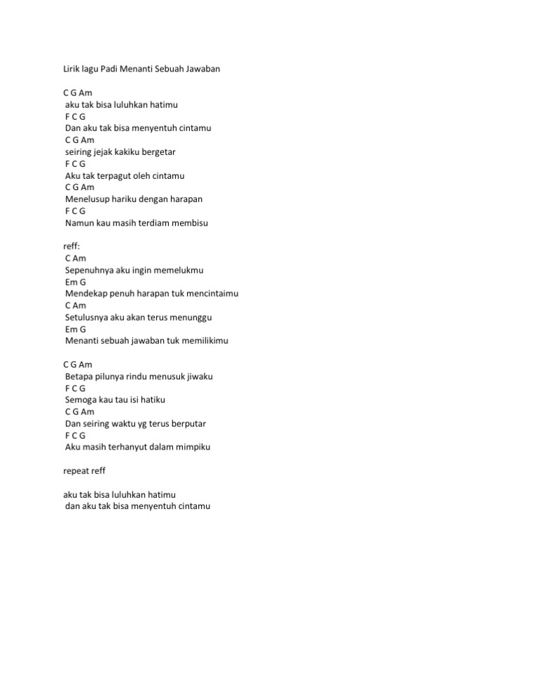 Lirik Lagu Padi Menanti Sebuah Jawaban Pdf