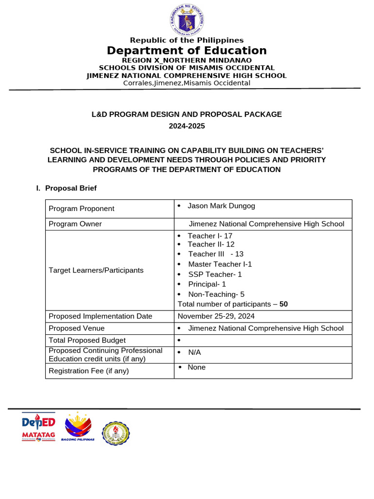 INSET Training Proposal 2024-2025 | PDF | Teachers | Learning