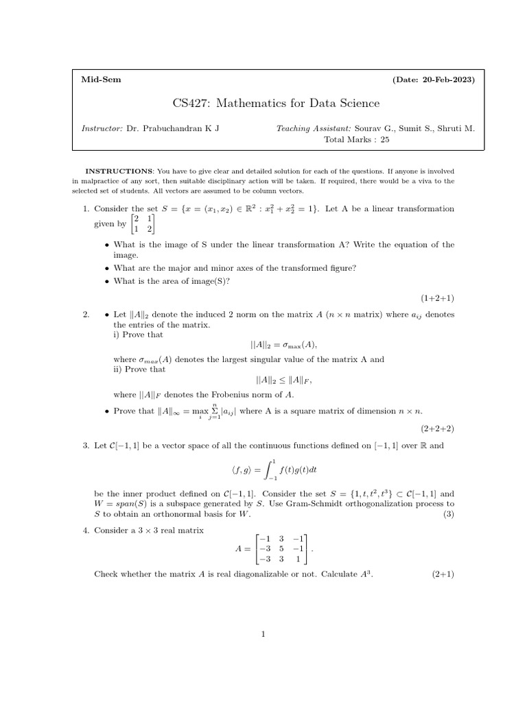 Midsem 1 MDS | PDF | Matrix (Mathematics) | Mathematics