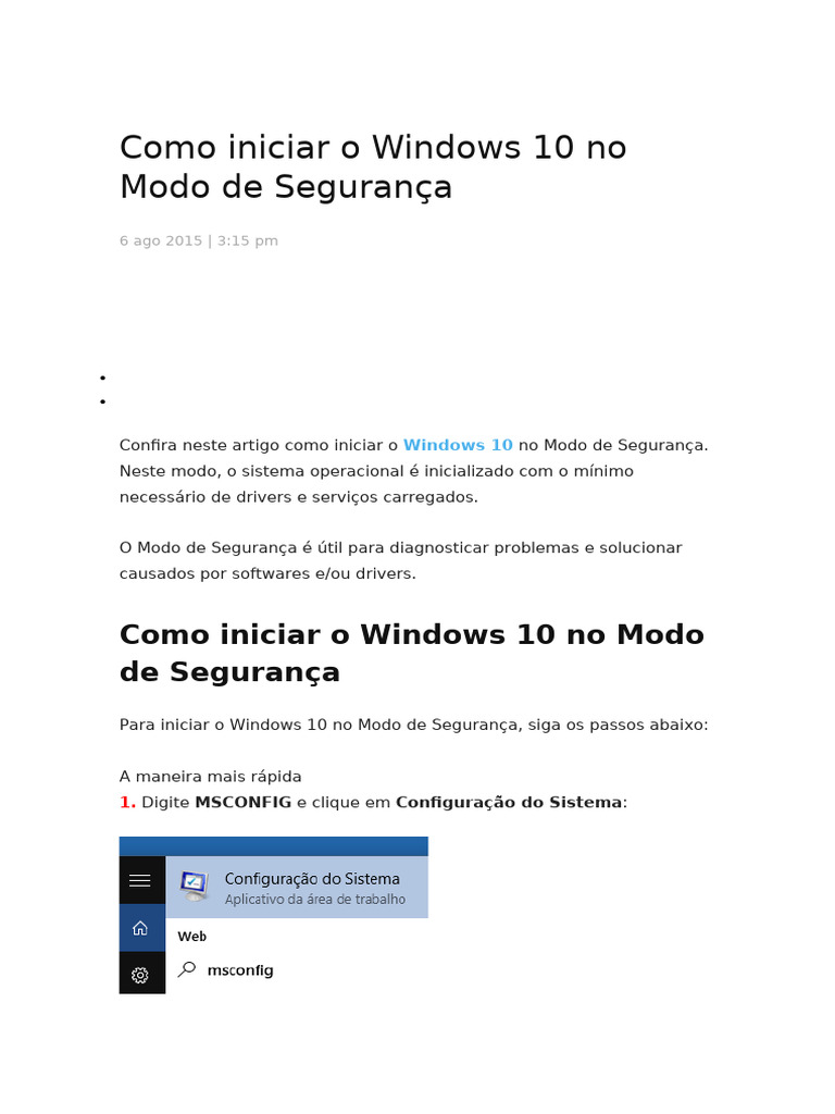 Como Iniciar Windows 10 em Modo Seguro | PDF | Windows 10 ...