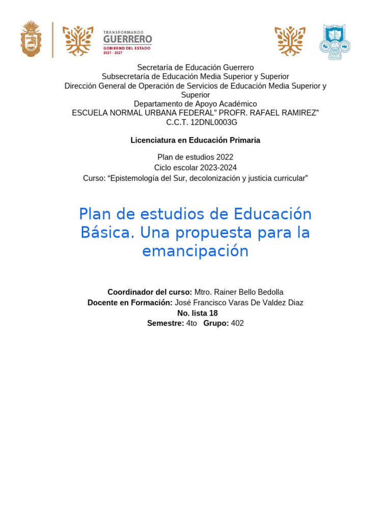 Plan de Estudios 2022: Educación Básica en México | PDF | Plan de ...
