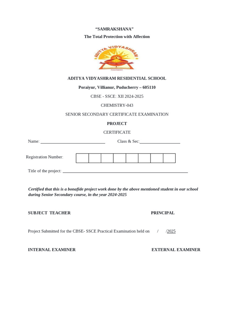 CBSE XII Chemistry Project Certificate | PDF | Career & Growth | Business
