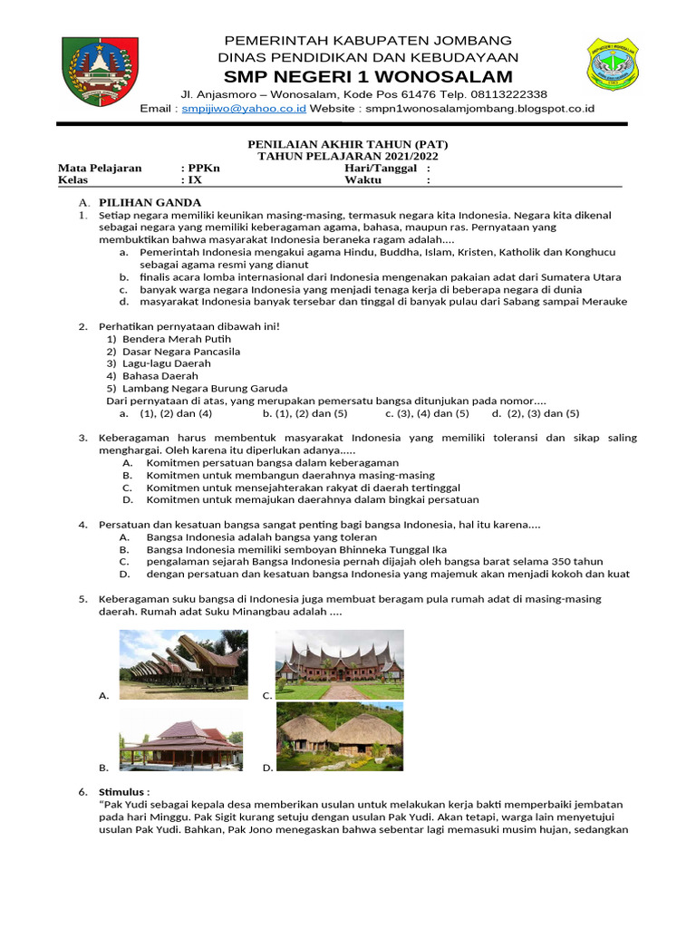 Lembar Soal Pat PKN 9 | PDF