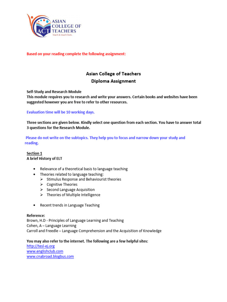 TESOL Diploma Assignment | PDF | Language Education | Language Acquisition